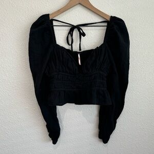 Free People Women's Small Black Chloe Puff Sleeve Blouse
